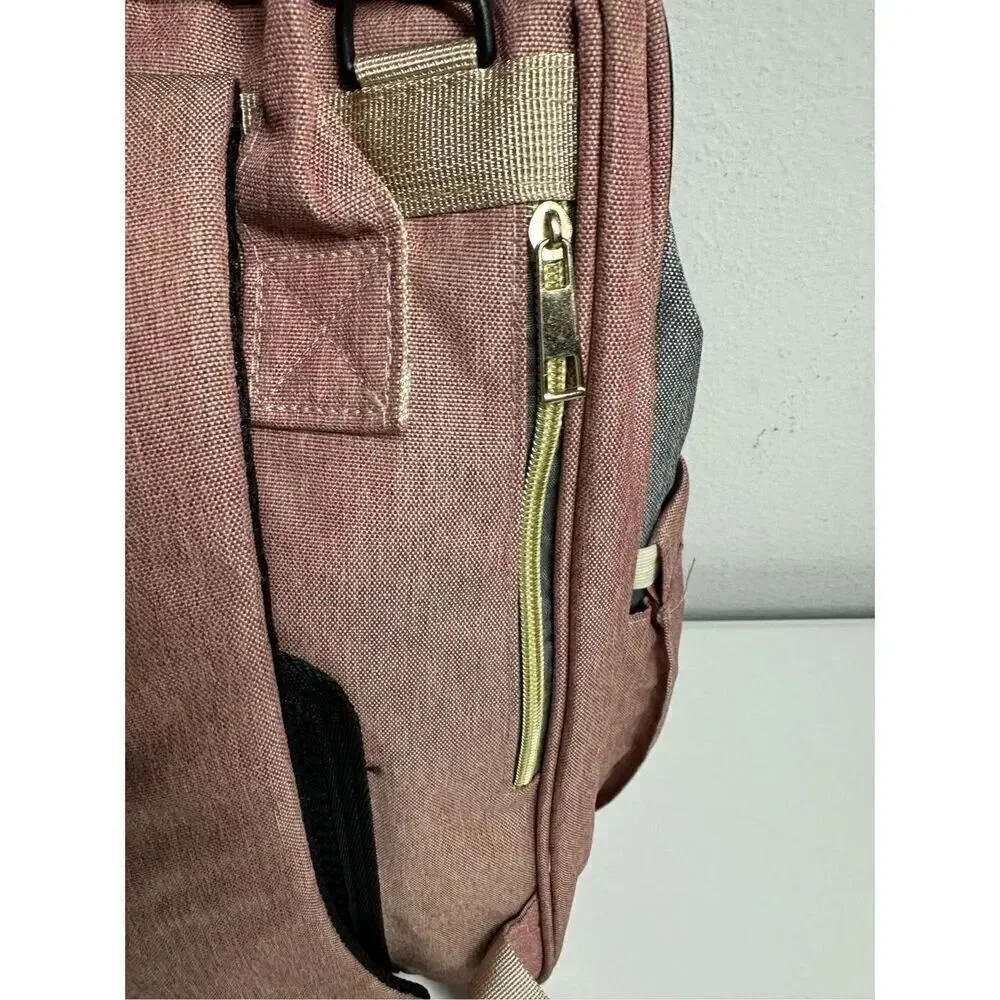 Land Pink And Grey 3 in 1 Diaper Bag Backpack Baby Portable Crib